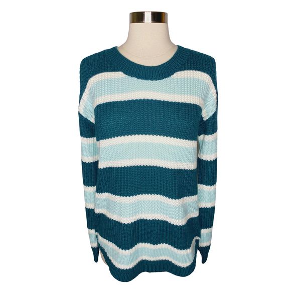 SO Striped Crew Neck Knit Pullover Sweater - Size Large - Picture 1 of 5